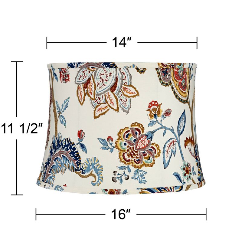 Springcrest White with Paisley Print Medium Drum Lamp Shade 14" Top x 16" Bottom x 11.5" High (Spider) Replacement with Harp and Finial