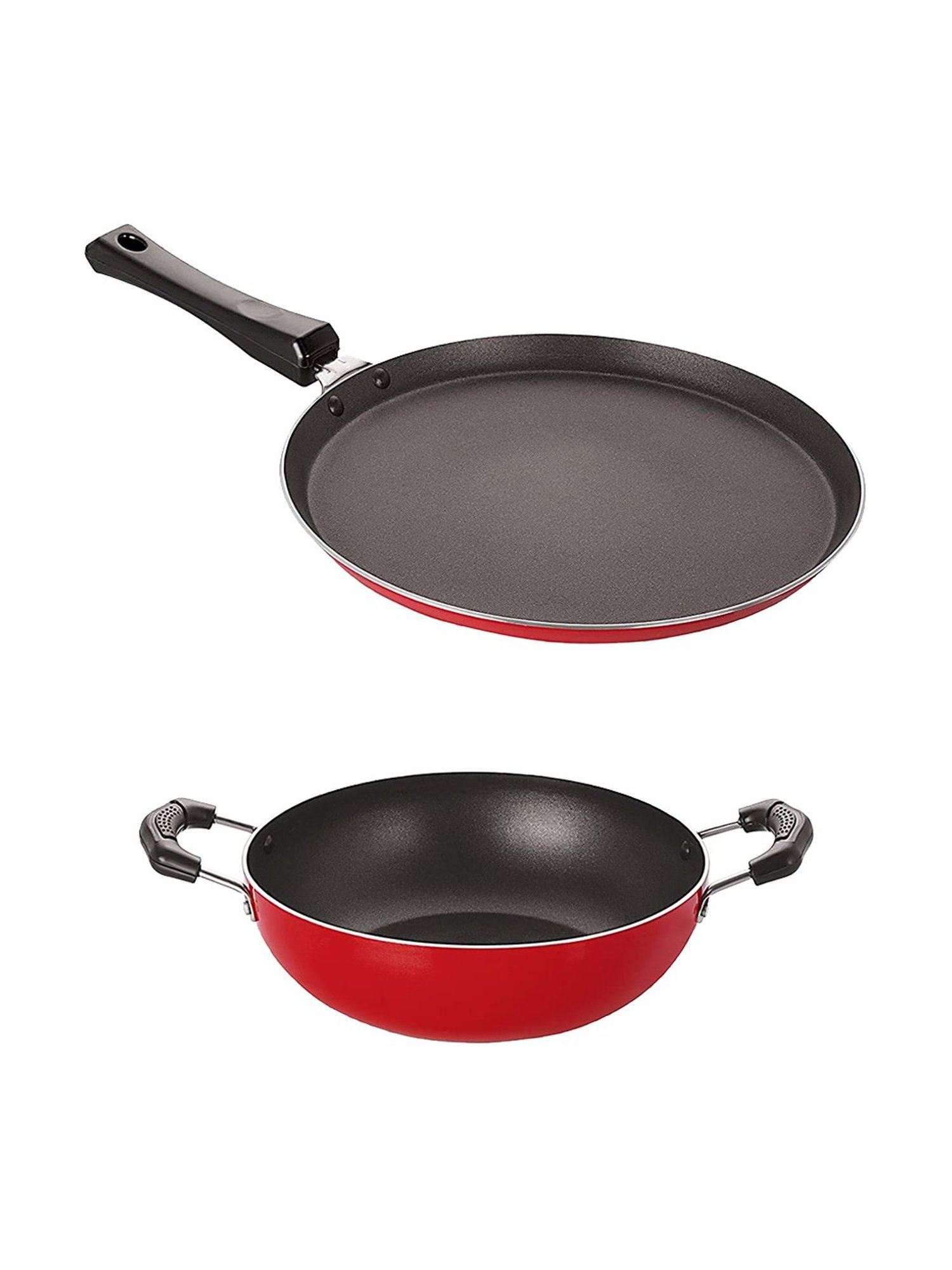 Nirlon Non-Stick Red Aluminium Gas Compatible Cookware Set with Bakelite H & le