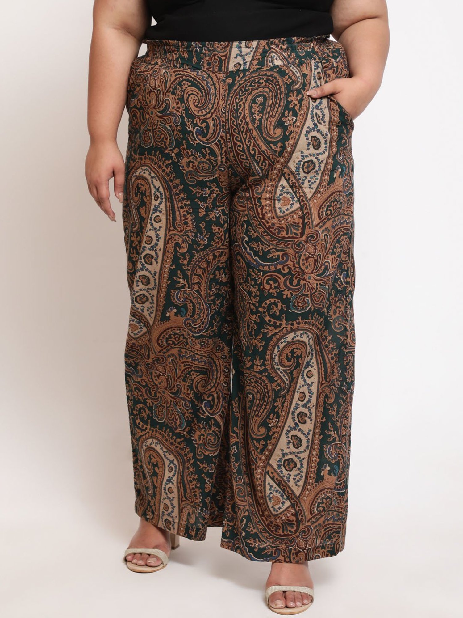 Amydus Green Printed Regular Fit High Rise Pants