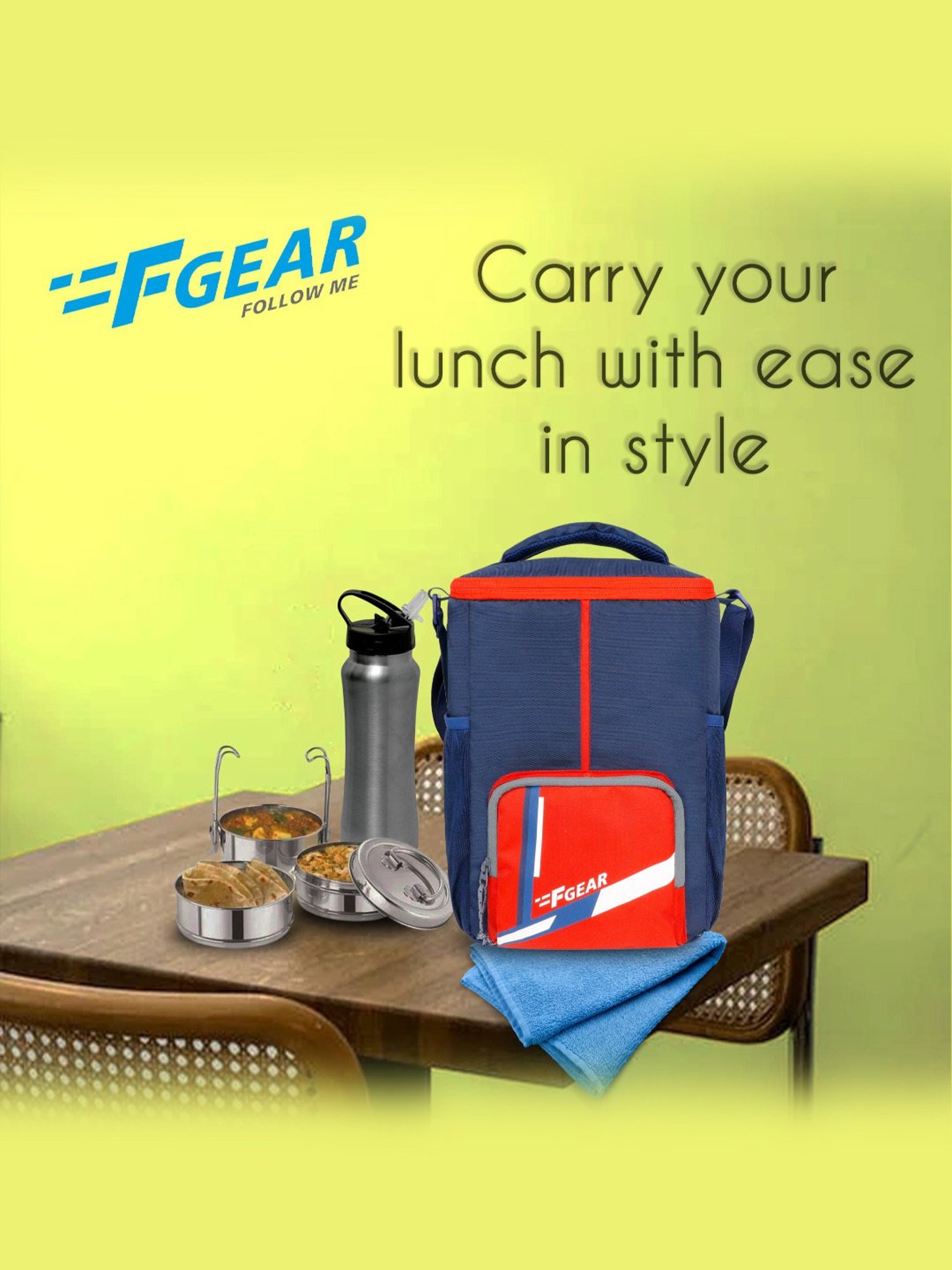 F Gear Ramen Navy Red Medium Lunch Bag
