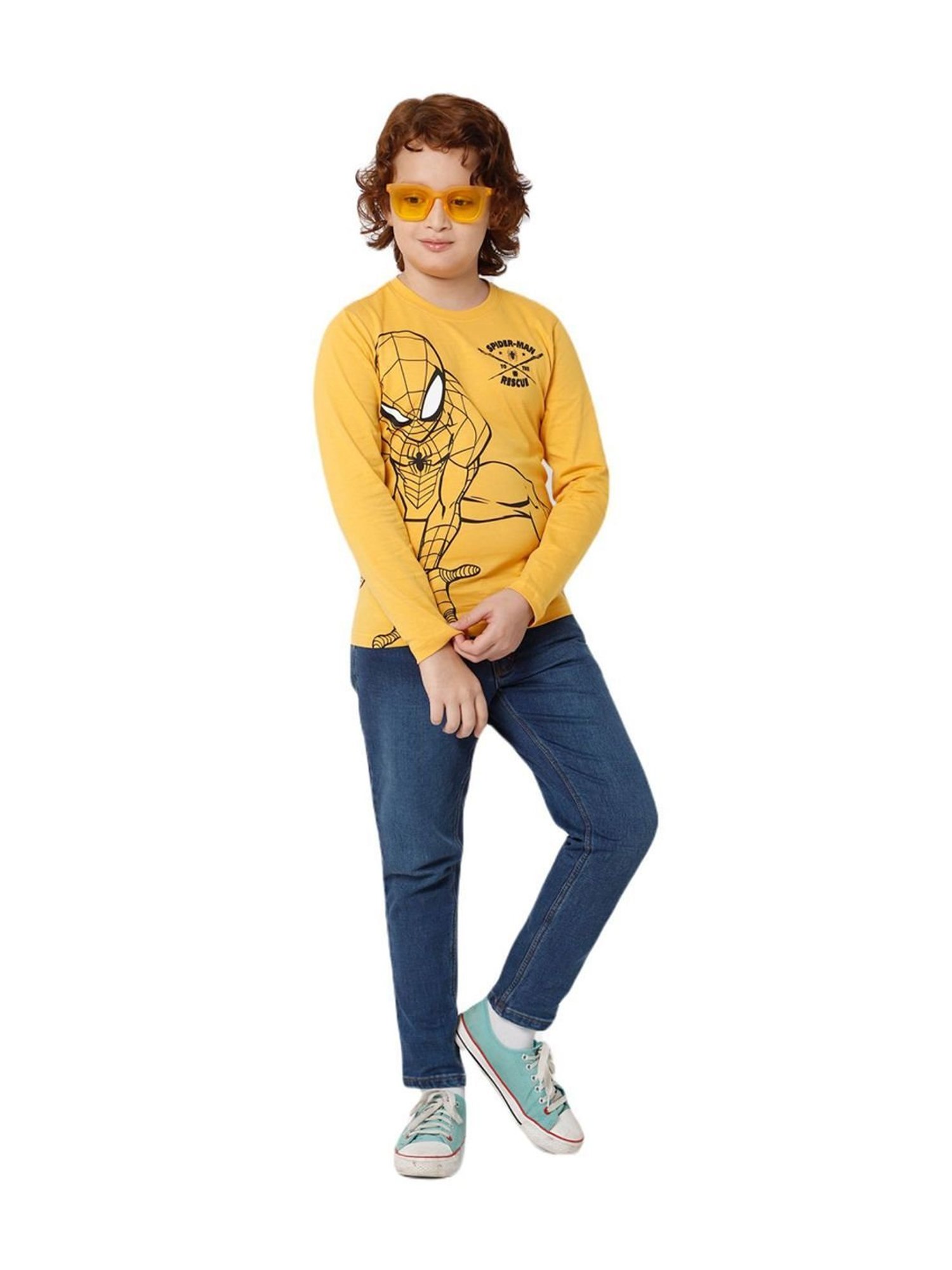 Proteens Kids Mustard Yellow Cotton Printed Full Sleeves T-Shirt