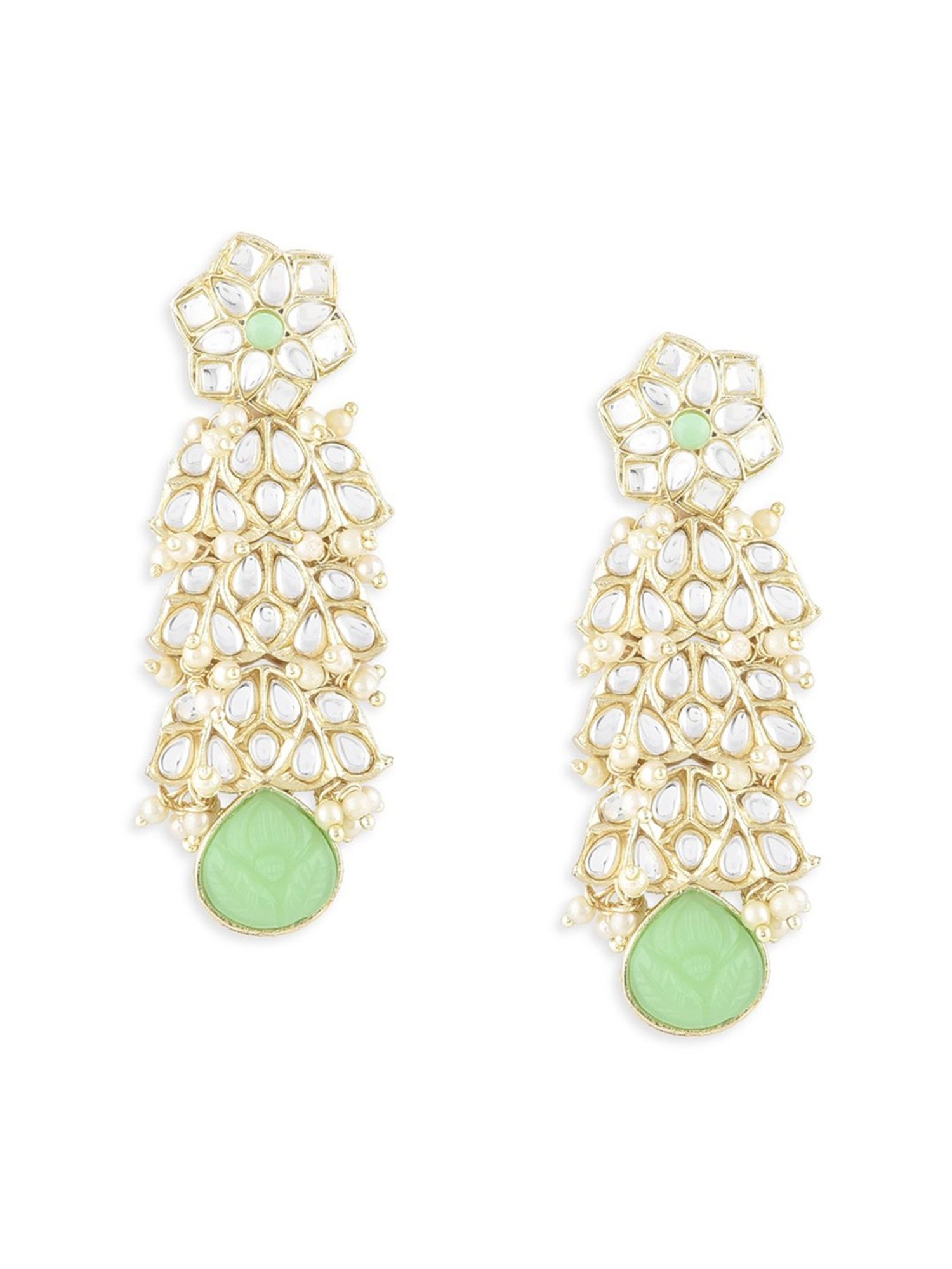 Zaveri Pearls Green Stones Traditional Kundan Dangle Earring-ZPFK14612