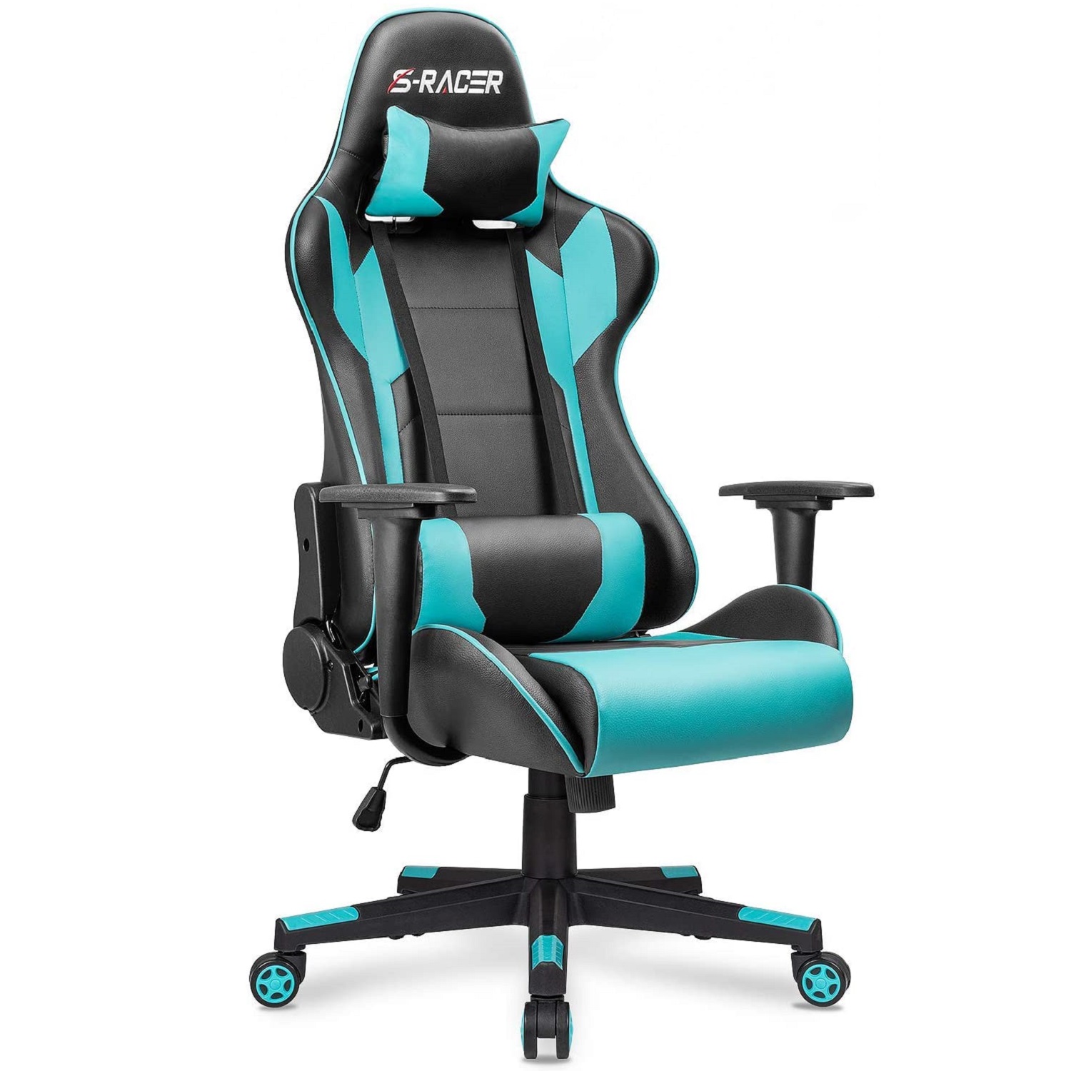 Homall Gaming Chair Office Chair High Back Computer Chair PU Leather Desk Chair Racing Executive Ergonomic Swivel Task Chair, Seat Height Adjustable, with Headrest and Lumbar Support (Blue)