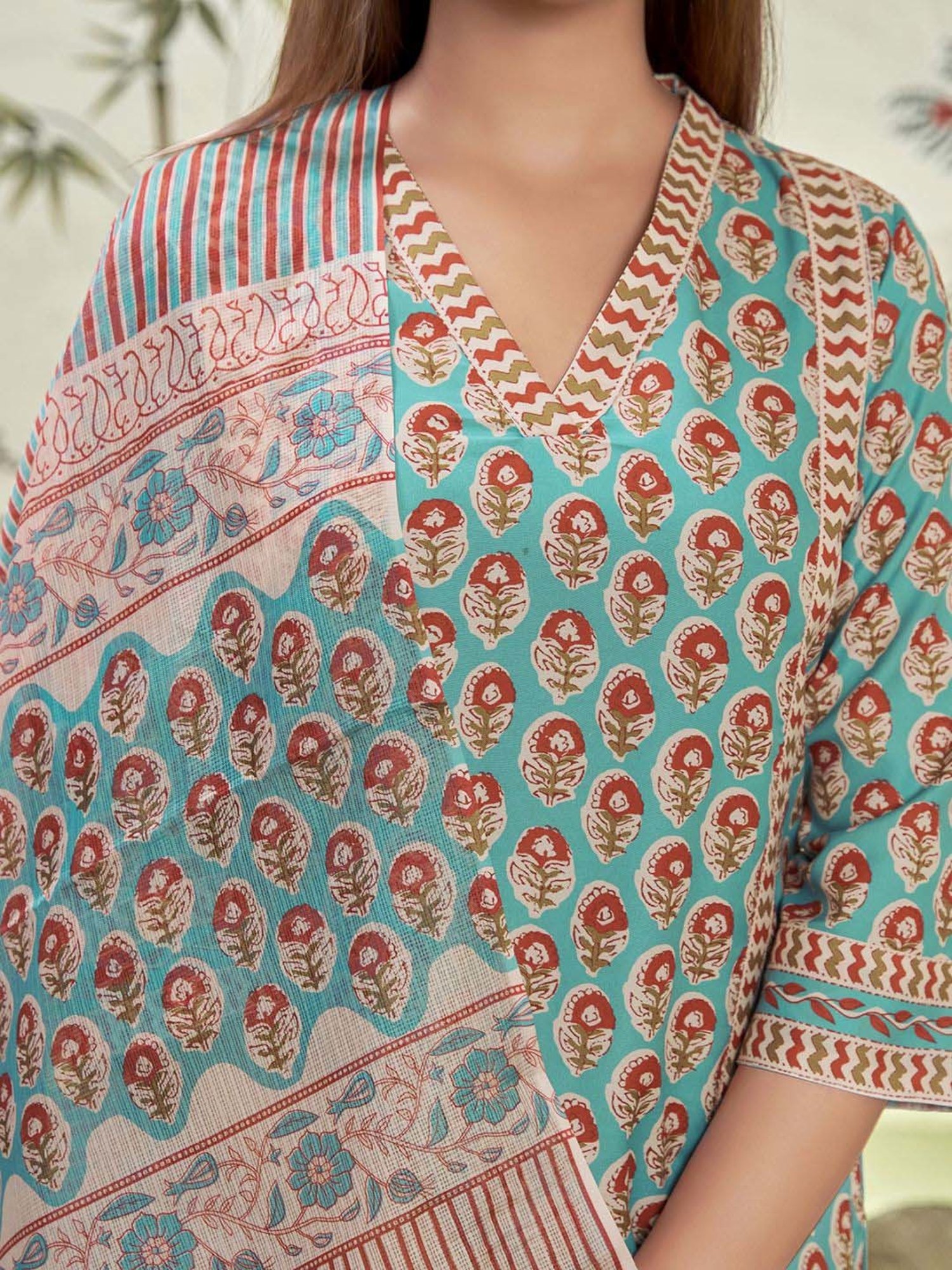 Skylee Blue Printed Kurta Pant Set With Dupatta