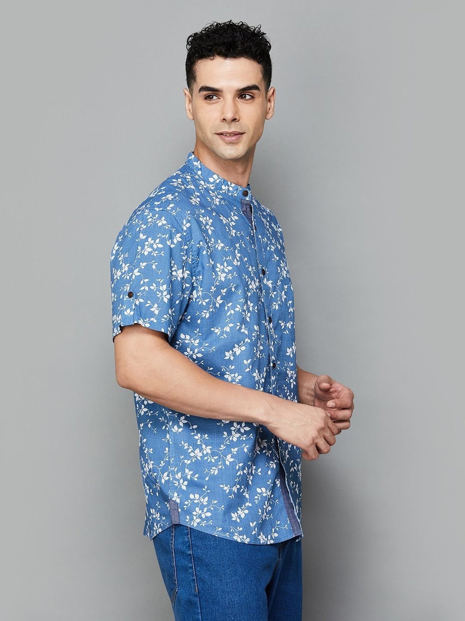 Melange By Lifestyle Blue Cotton Regular Fit Printed Shirt