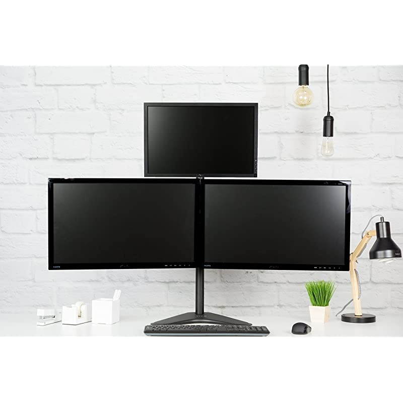 Triple LCD LED Computer Monitor Desk Stand | Free Standing Heavy Duty Fully Adjustable Mount for 3 Screens up to 30 inches STANDV003E