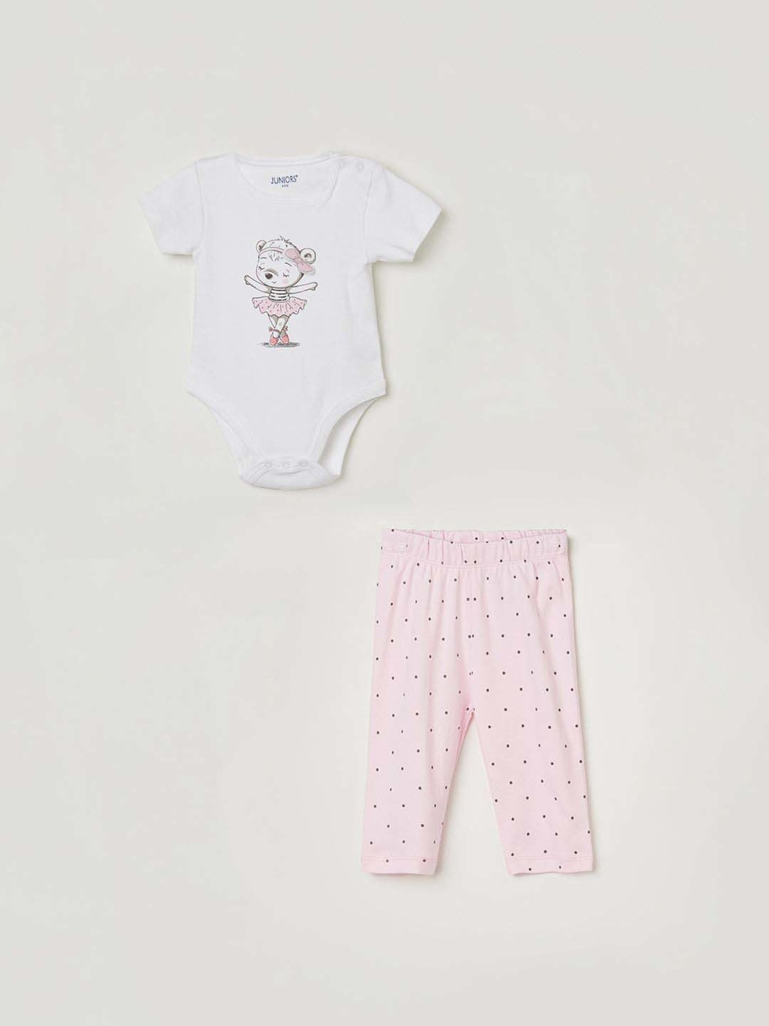 Juniors by Lifestyle White & Pink Cotton Printed Onesie Set