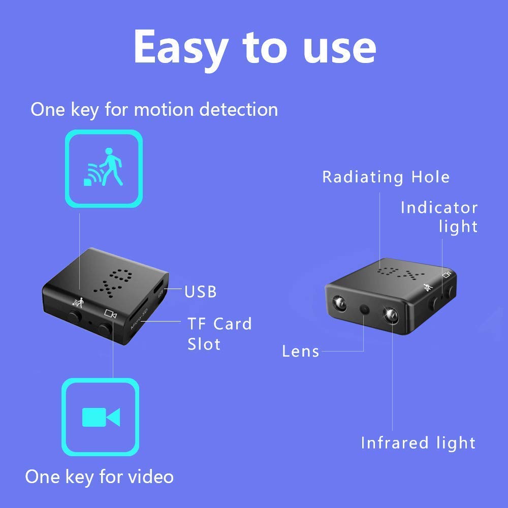 XD 1080P Mini Spy Camera IR Cut Portable Smallest Security Camcorder HD DV DVR Night Vision Motion Detection for Home,Office,Car, Drone