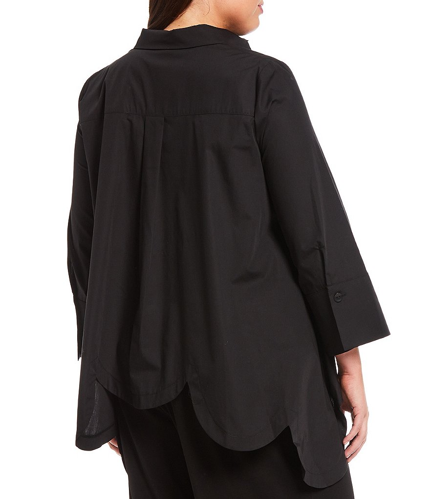 IC Collection Plus Size Scallop Hem Button Front Point Collar Neck Bracelet 3/4 Sleeve Blouse