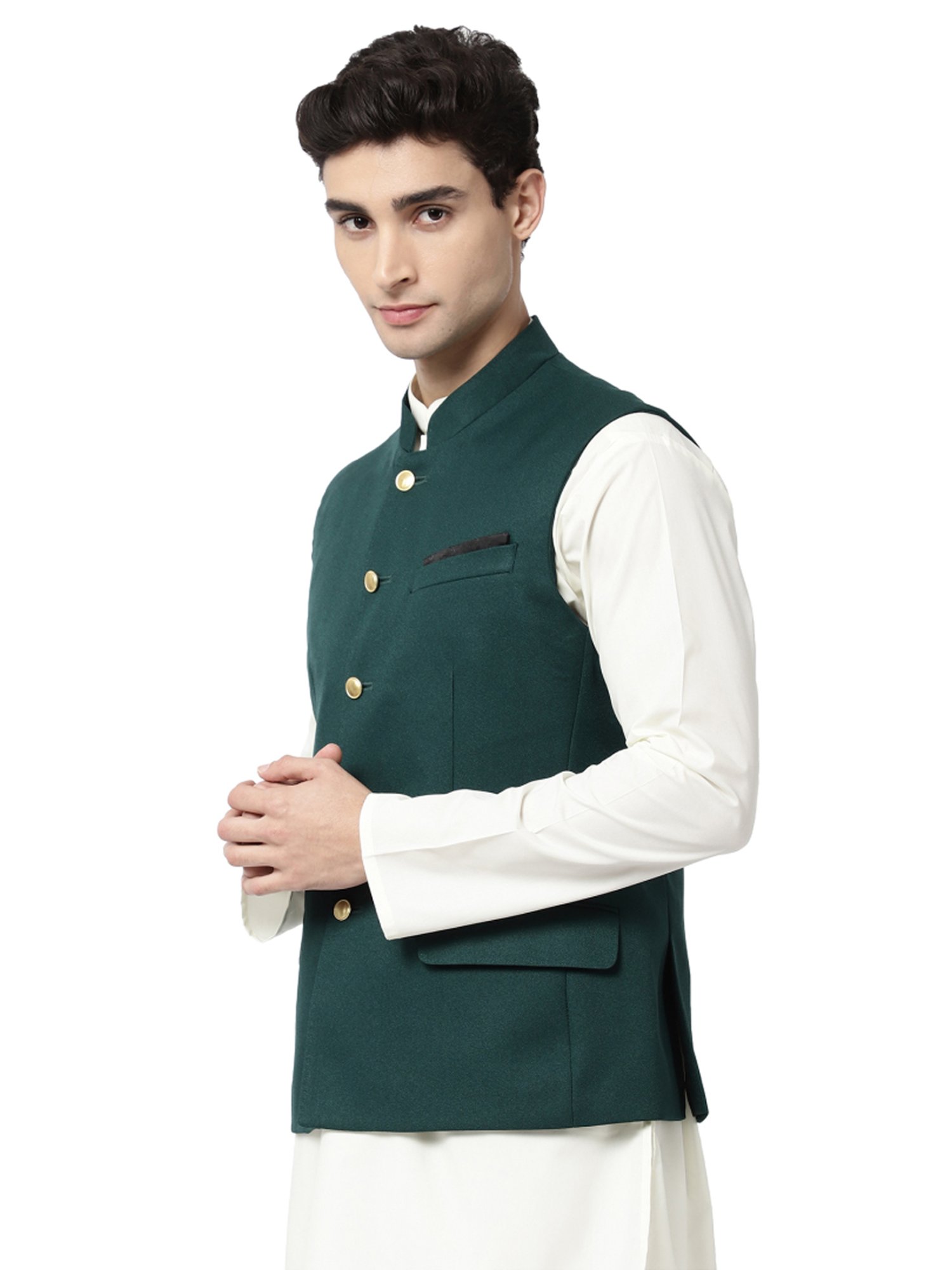 Ad By Arvind Green Regular Fit Nehru Jacket