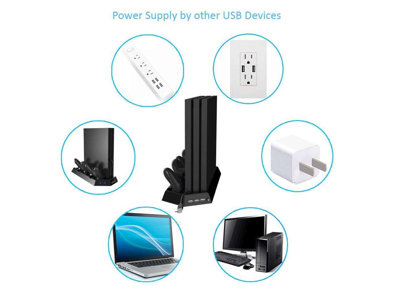 Vertical Stand for PS4 Pro with Cooling Fan, Controller Charging Station with LED Charging Indicator for Sony Playstation 4 Pro Game Console, Charger for Dualshock 4 ( Not for Regular PS4 )