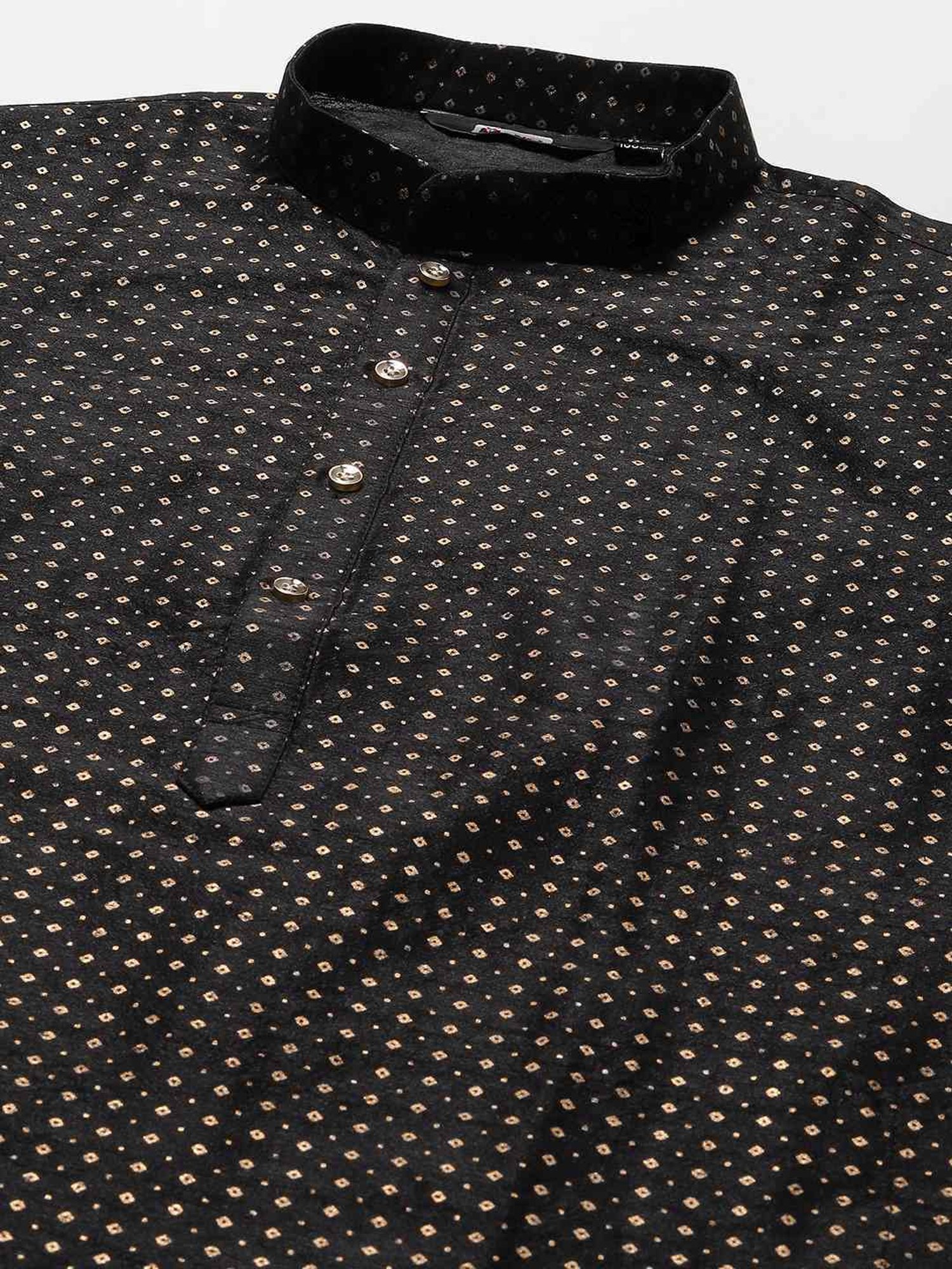 ManQ Black & White Regular Fit Printed Kurta Bottom Set