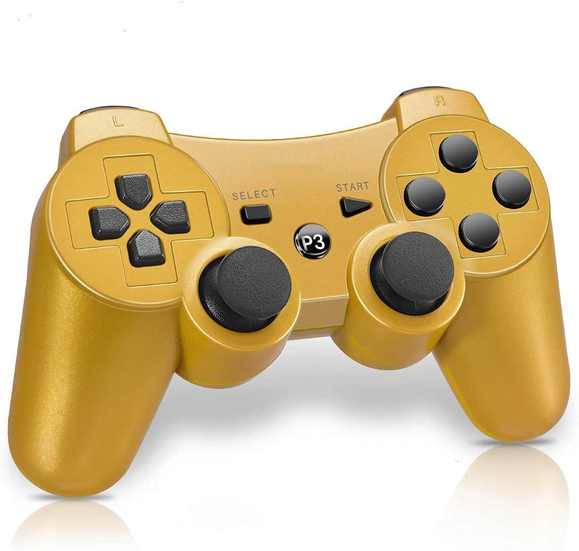 Controller Replacement for PS-3 Controller, Wireless Move/Motion Controller Gamepad with Upgraded Joystick Compatible with Play-Station 3 (Black) 2 Pack