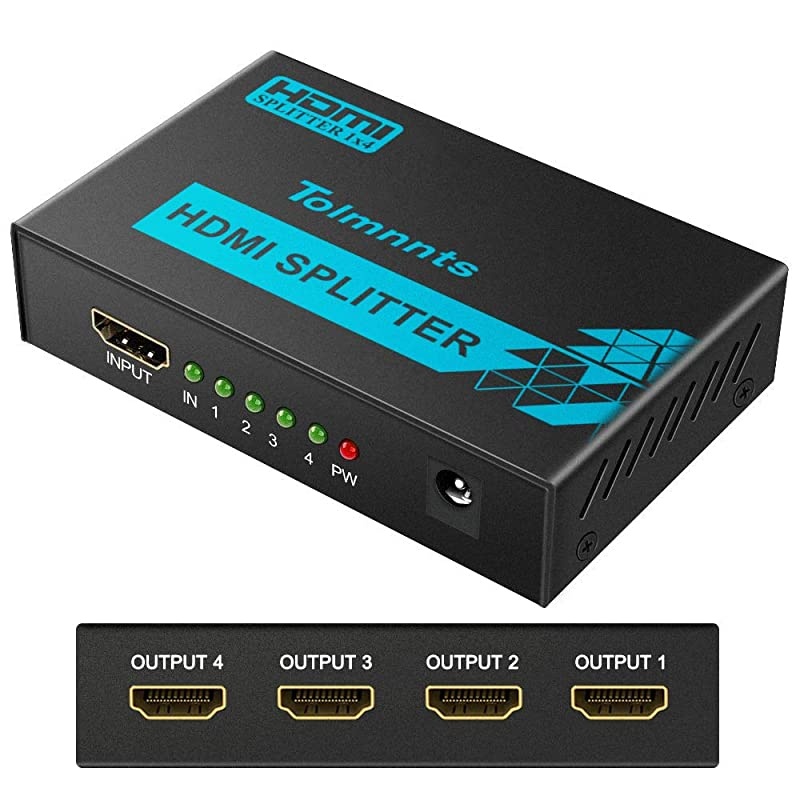 HDMI Splitter 1 in 4 Out Powered by AC Adapter, Supports 4K@30Hz 3D Full HD1080P, Compatible with Xbox PS3 PS4 Fire Stick Roku Blu-Ray Player HDTV - 1 Input to 4 Outputs