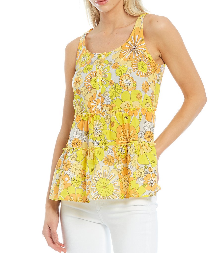 Julie Brown Tiara Floral Print Scoop Neck Tiered Sleeveless Top