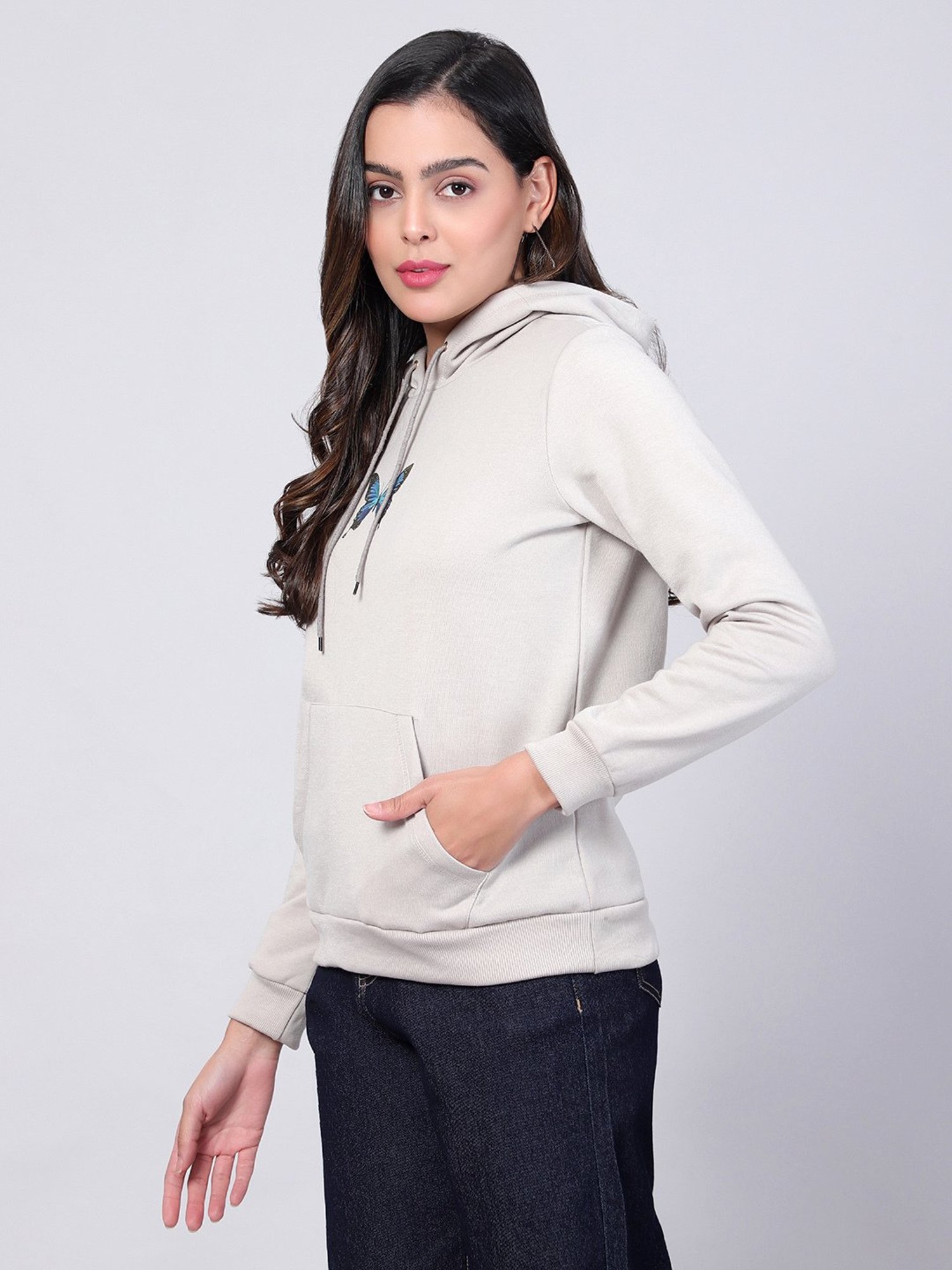 Kotty Light Grey Printed Hoodie