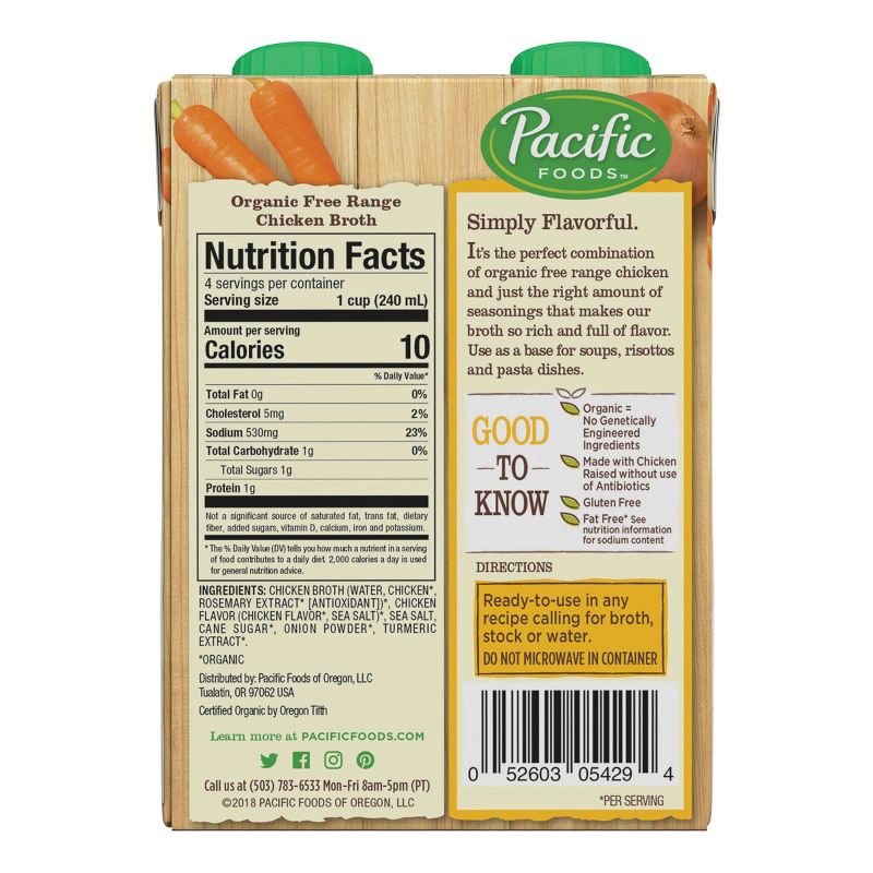 Pacific Foods Organic Free Range Chicken Broth 4ct - 8oz