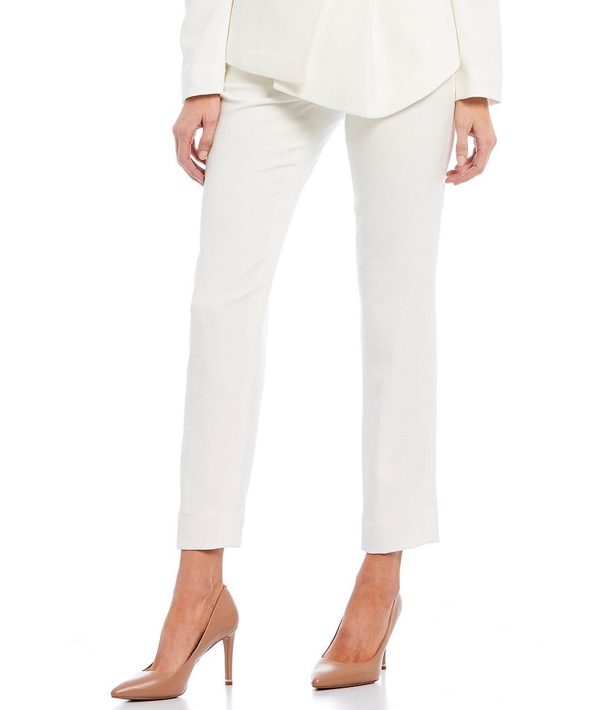 Tahari ASL Pebble Crepe Asymmetric Pleat Hem Belted Jacket 2-Piece Pant Suit