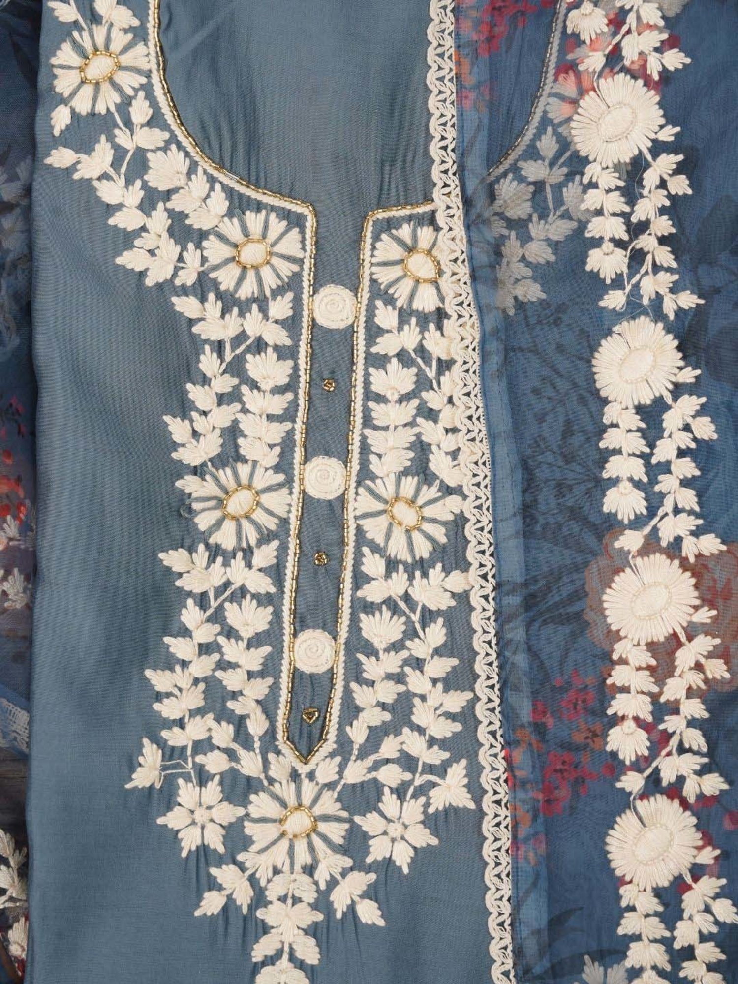 Jaipur Kurti Grey Embroidered Unstitched Dress Material