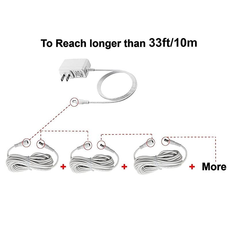 Power Extender Cord 33ft 10M 21mm x 55mm Compatible with 12V DC Adapter Cord for CCTV Security Camera IP Camera Standalone DVRDC Cable ExtenderWhite