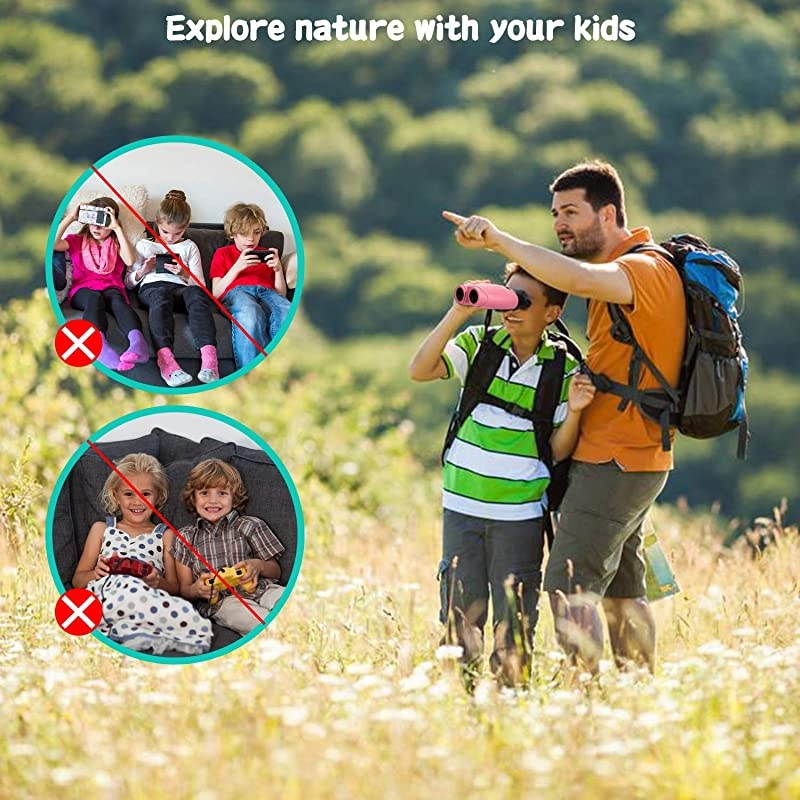 Kids Compact Binoculars Gift for 5-9 Years Old Girl Boys, Upgraded HD Binocular with Focusing Wheel, Shock Proof Travel Birding Telescope Cute Toy Gifts for 3-10 Year Old Girls Pink