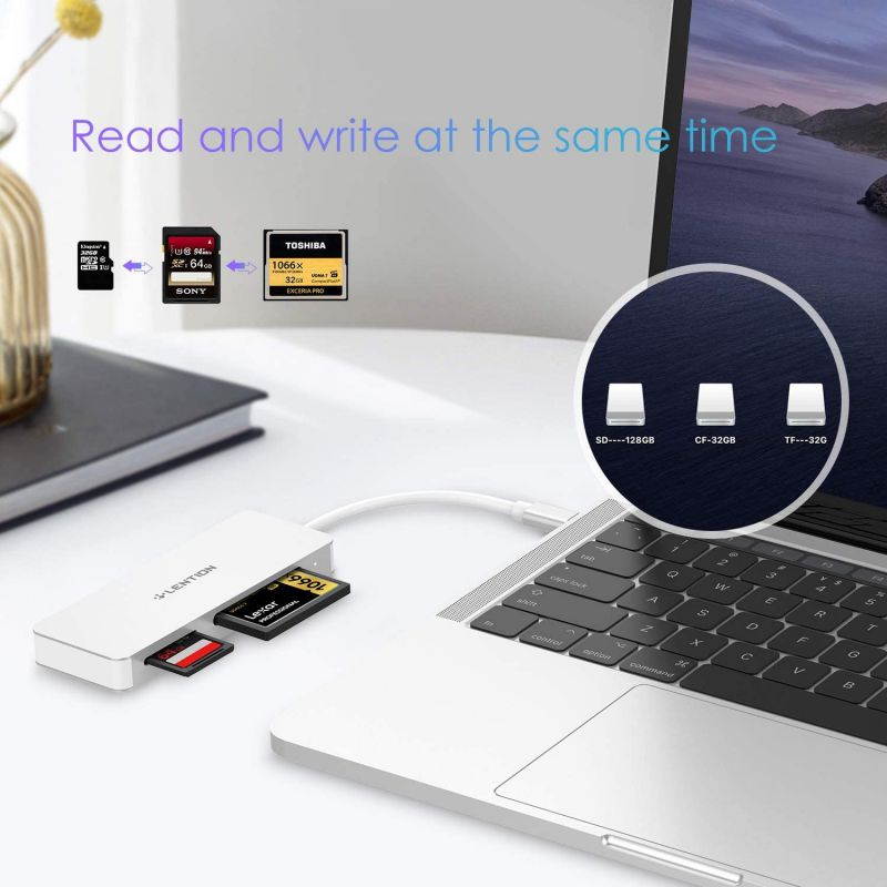 LENTION USB C to CF/SD/Micro SD Card Reader, SD 3.0 Card Adapter Compatible 2020-2016 MacBook Pro 13/15/16, New Mac Air/iPad Pro/Surface, Samsung S20/S10/S9/S8/Plus/Note, More (CB-C12, Silver)