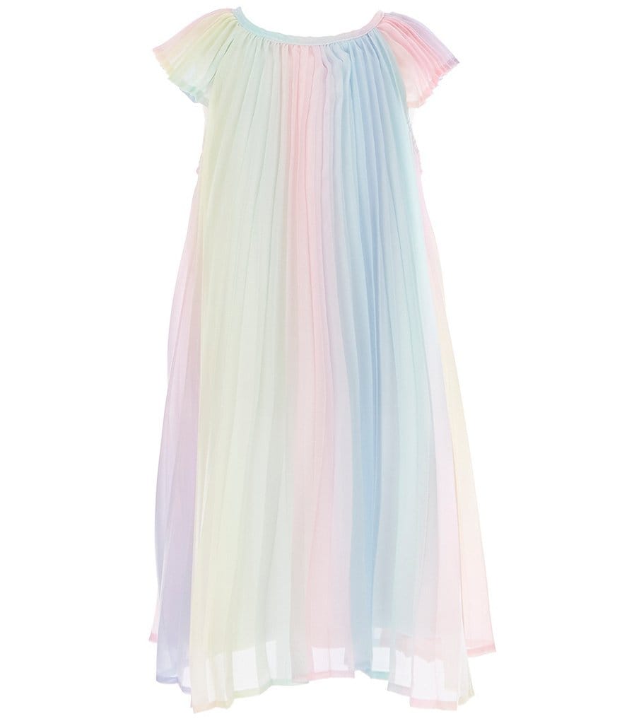 Rare Editions Little Girls 2T-6X Flutter-Sleeve Rainbow Pleated Trapeze Dress