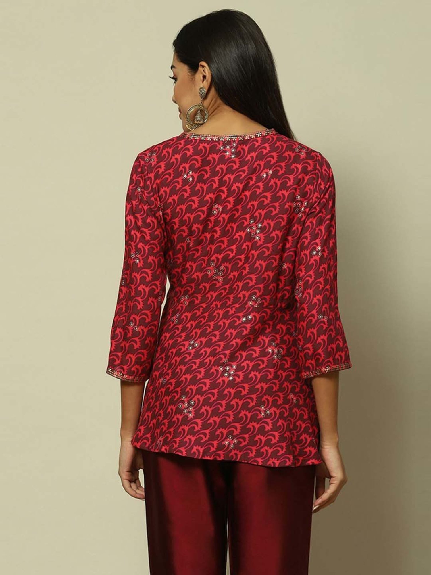 Rangriti Maroon Printed Top
