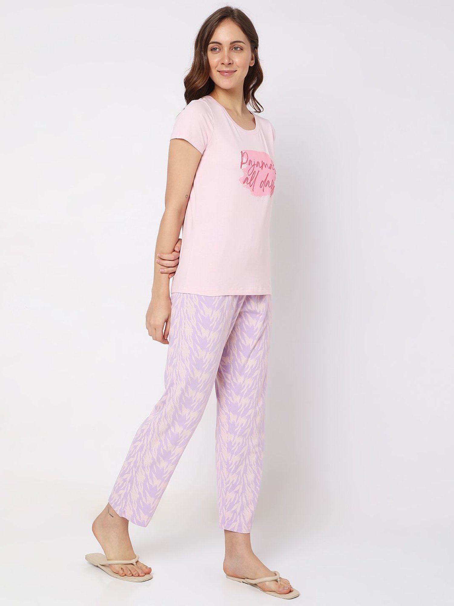 Vero Moda Intimates Pink Cotton Graphic Print T-Shirt With Pyjamas