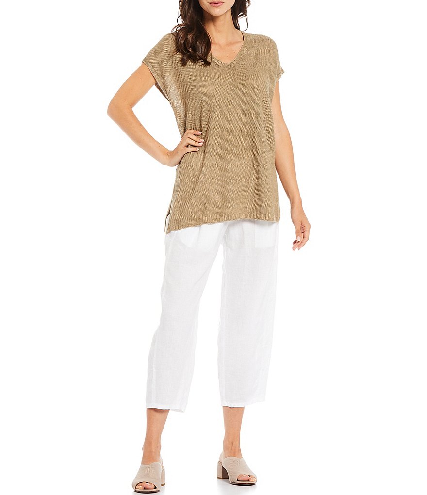 Eileen Fisher Petite Size Textured Organic Linen V-Neck Tunic