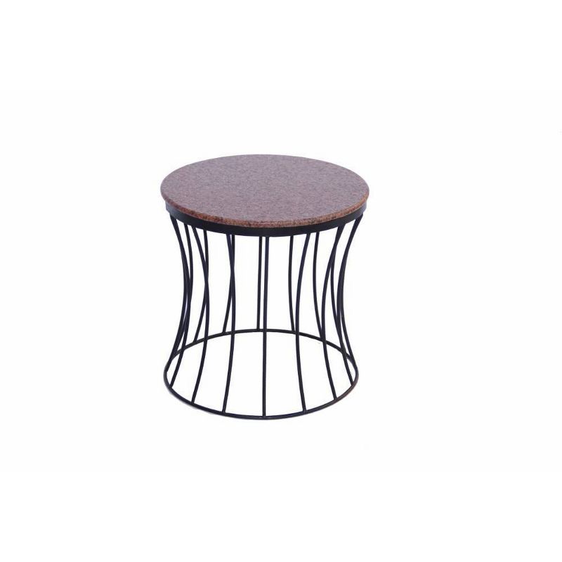 Drum Shaped Round Marble Top End Table Walnut - The Urban Port