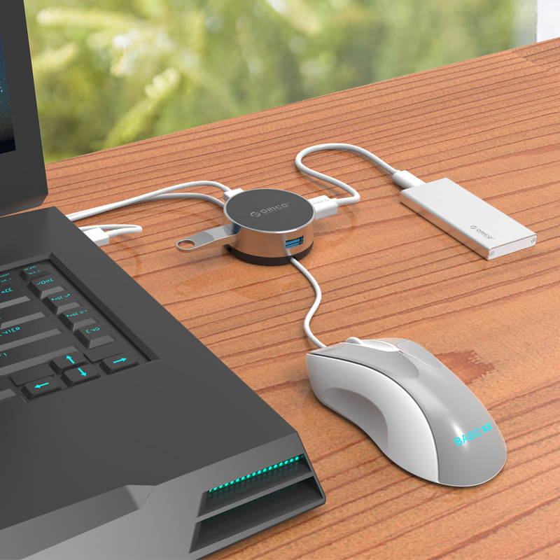 ORICO 3 ports USB3.0 Mouse Cable Management Hub aluminum alloy and rubber mat,Multi-safety protection  Silver (BNS1) (BNS1)