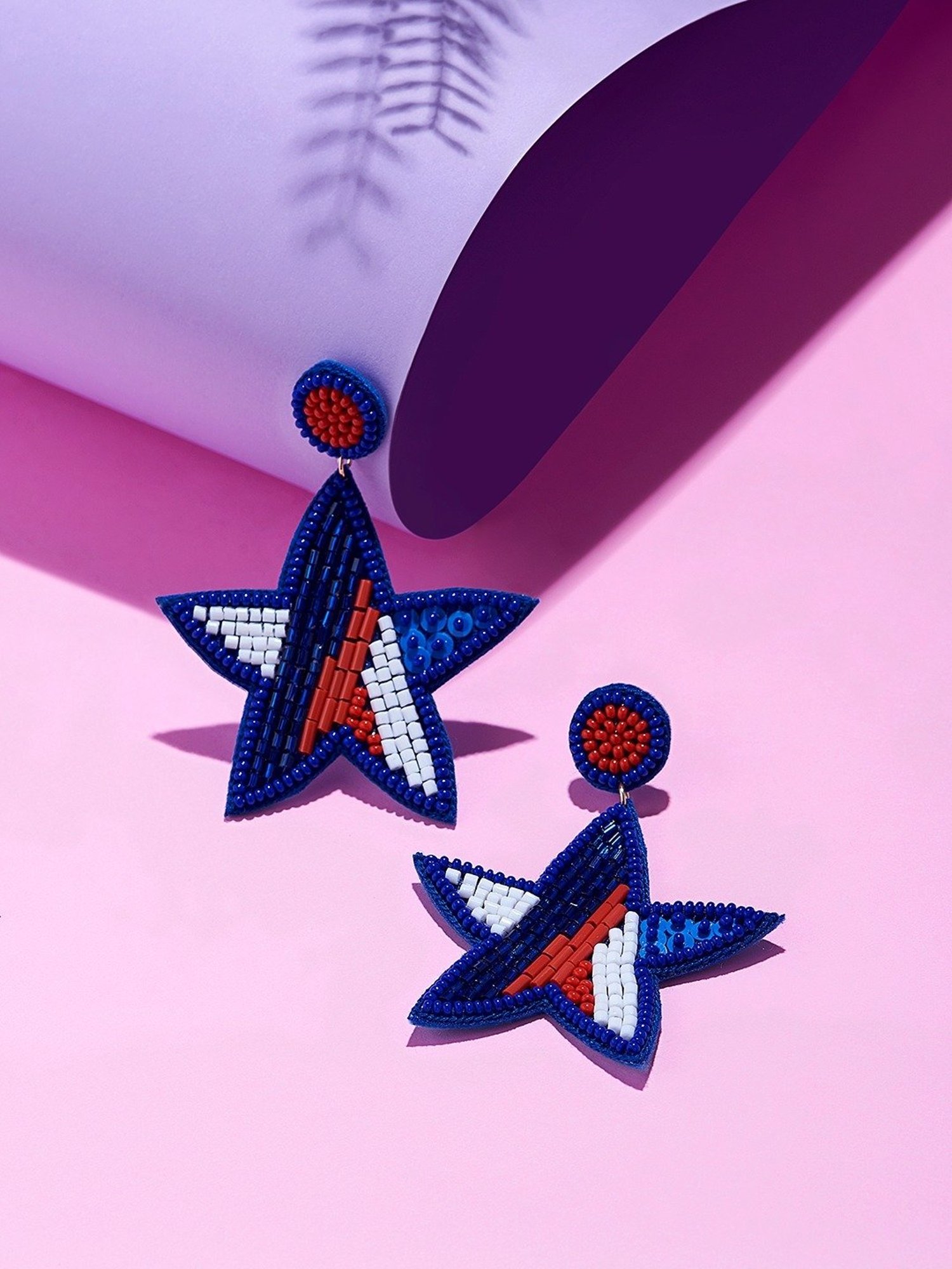 Zaveri Pearls Blue Red Beads Embellished Contemporary Hand Crafted Star Drop Earring-ZPFK15630