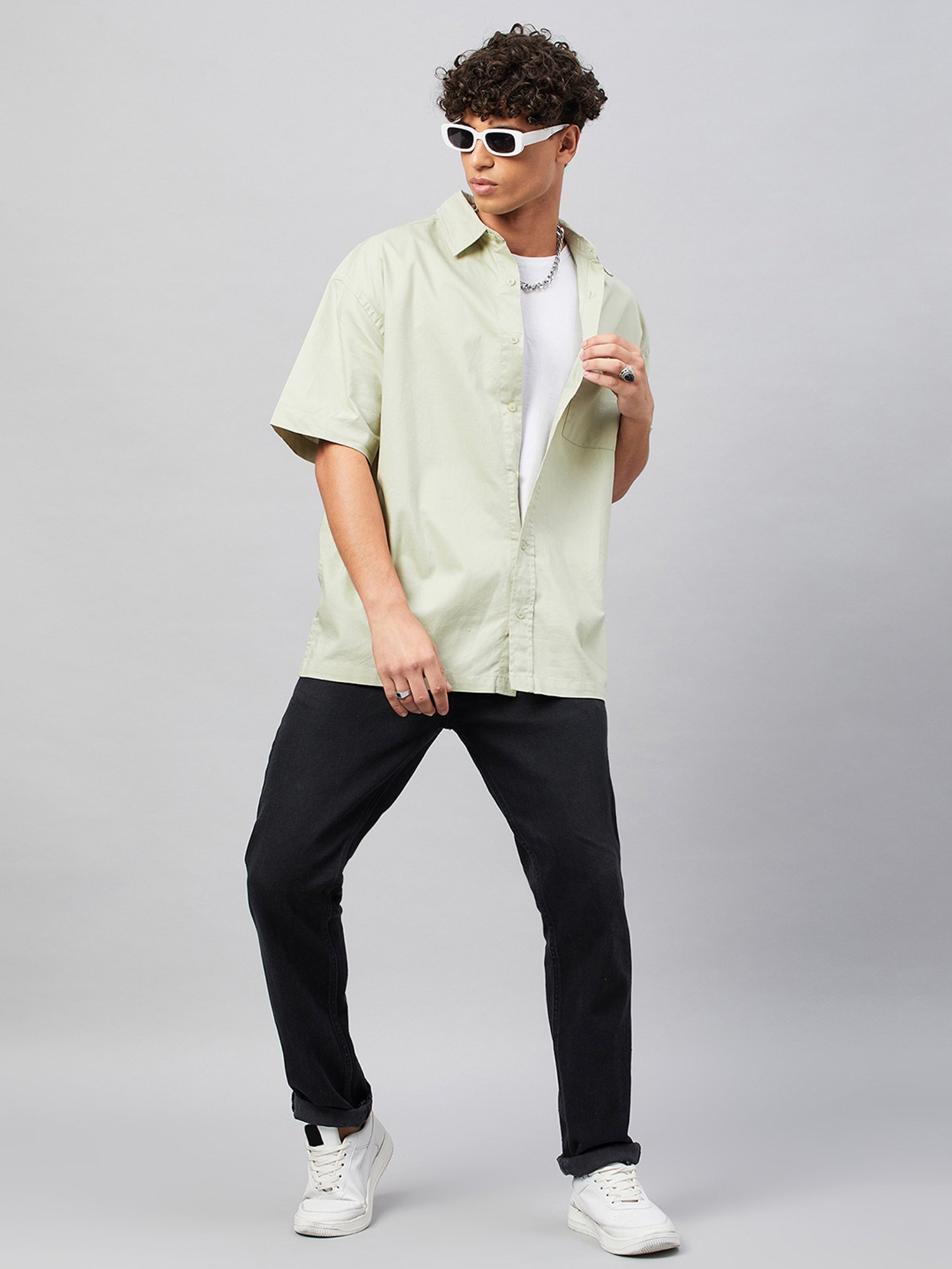 CHIMPAAANZEE Light Green Loose Fit Oversized Shirt