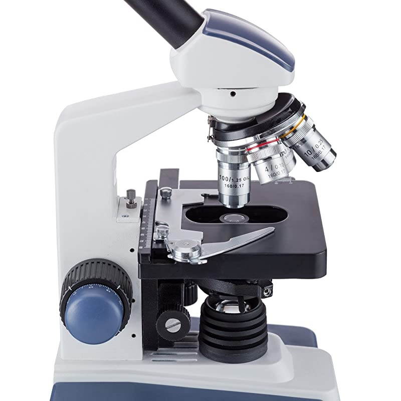 M620CSP14CLS50P100SWM 40X2500X LED Monocular Compound Microscope with Extensive Slide Preparation Kit and Book