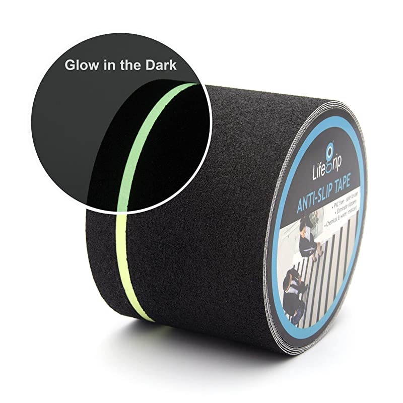 Anti Slip Traction Tape with Glow in Dark Green Stripe 4 Inch x 30 Feet Best Grip Friction Abrasive Adhesive for Stairs Tread Step Indoor and Outdoor Black 4 inch X 30 feet
