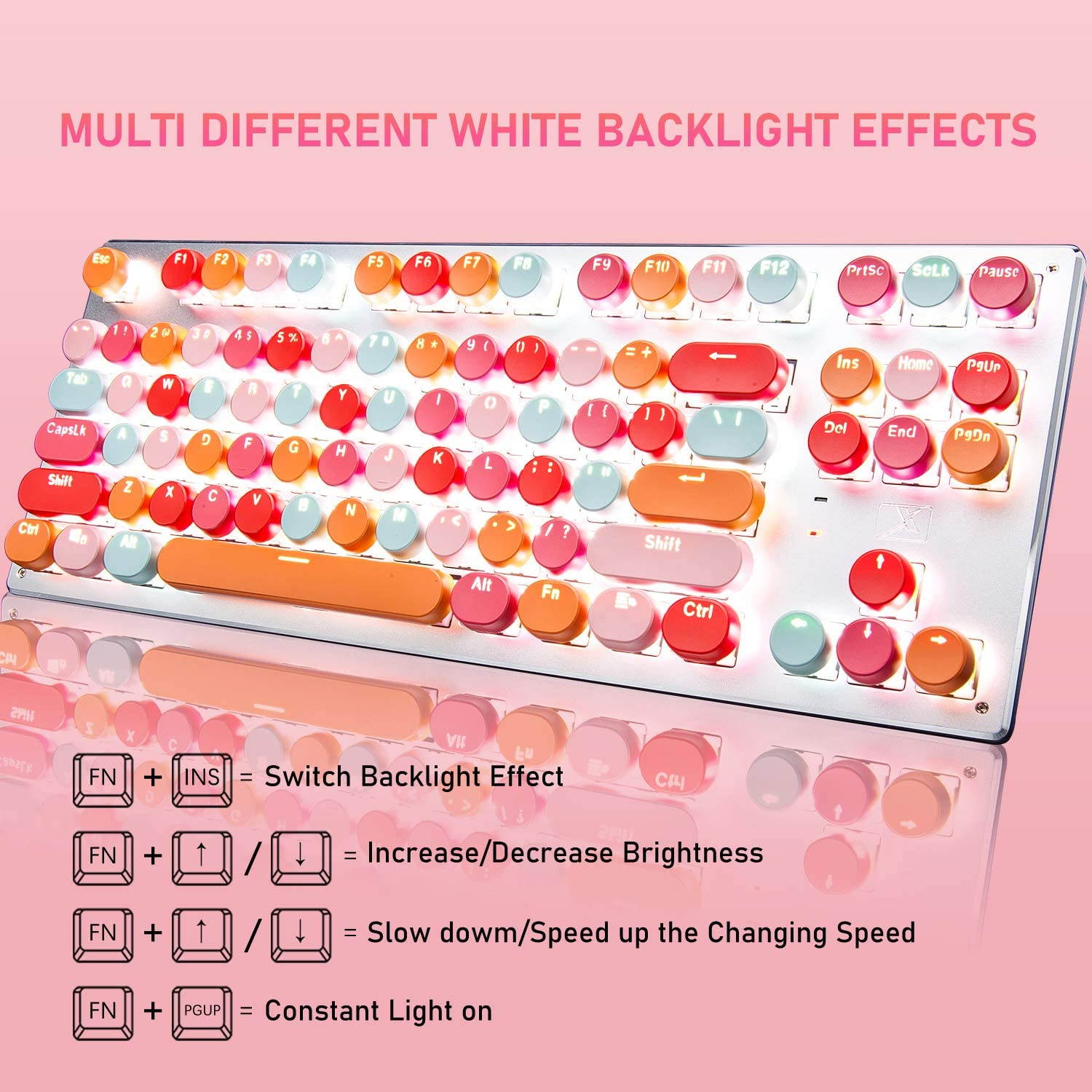 Bluetooth Mechanical Gaming Keyboard with LED Backlit 87 Anti-Ghosting Key Wired/Wireless USB Receiver Rechargeable Keyboard for PC Mac Gamer