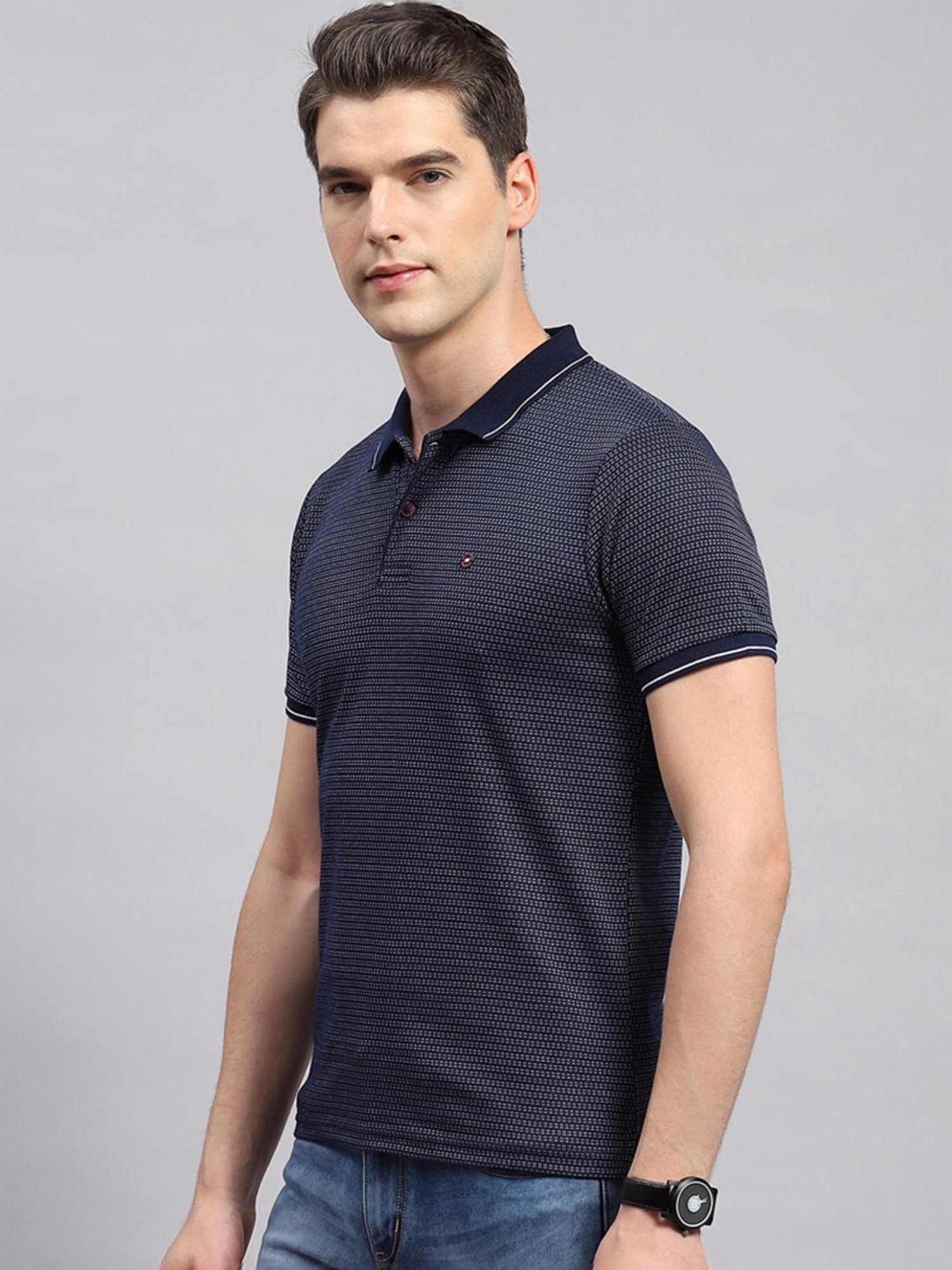 Monte Carlo Navy Regular Fit Printed Polo T-Shirt