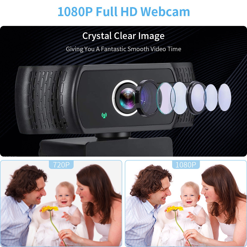 TROPRO TW5 1080P Webcam with Microphone, Full HD PC / Laptop Web Camera with Tripod, Automatic Light Correction, USB 2.0 Plug & Play for Live Streaming, Video Calls, Online Lessons, Conference, Games