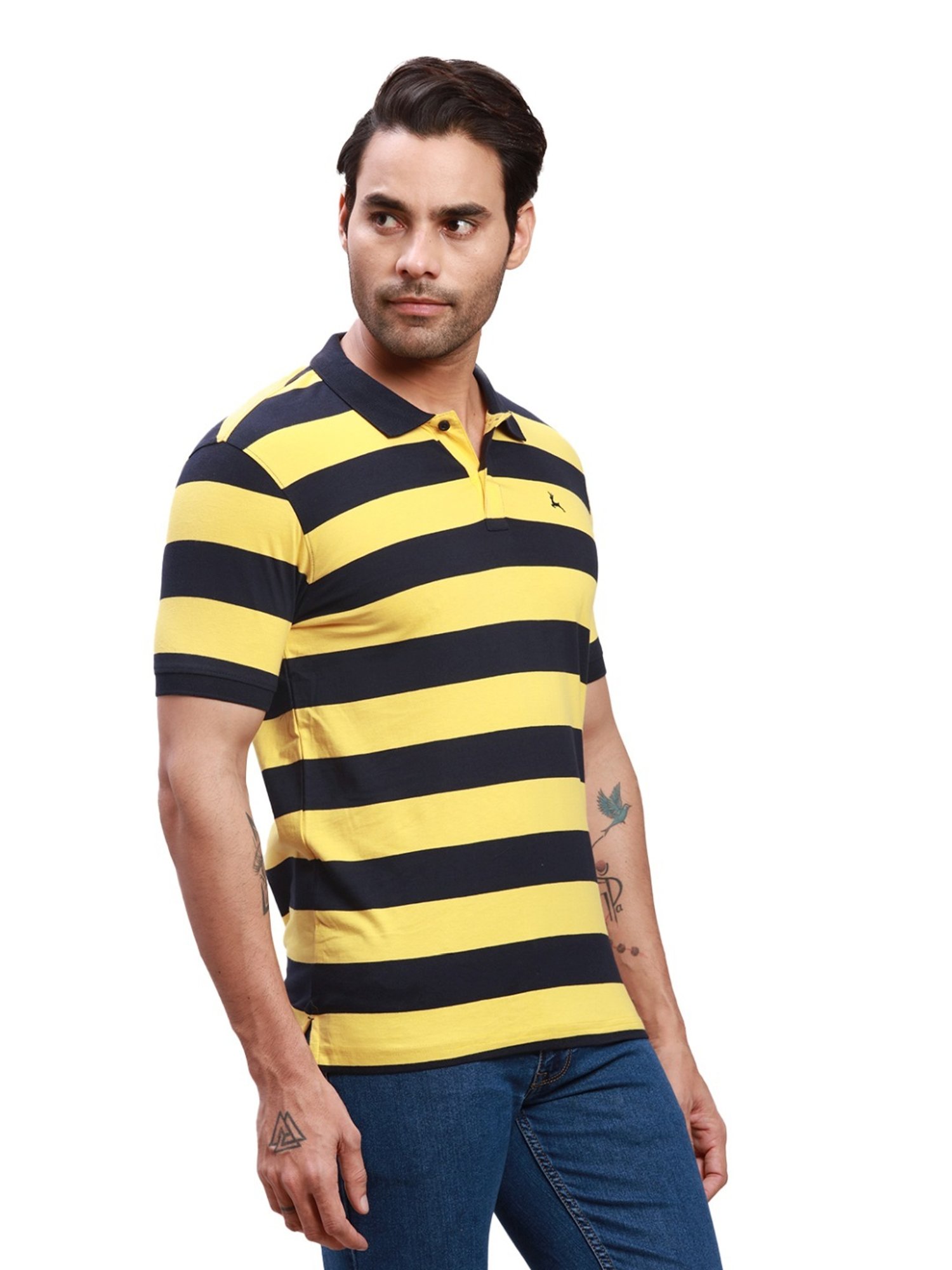 Parx Yellow Cotton Regular Fit Colour Block Polo T-Shirt