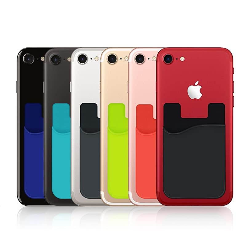 Cell Phone Credit Card Holder,  Silicone Phone Wallet with Adhesive Stick-on fits Apple iPhone iPad Samsung Galaxy Android Smartphones Table Refrigerator Door (Black Color - 10 Pack)