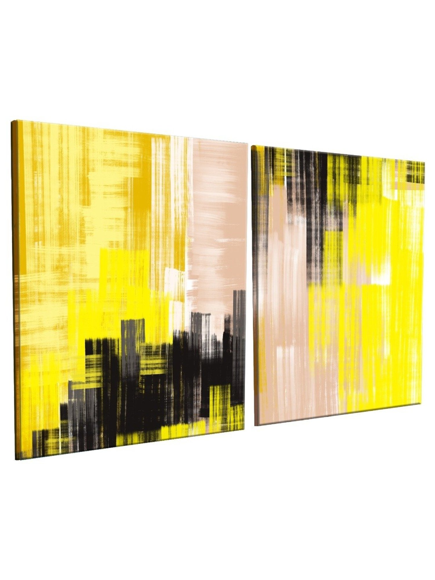 Art Street Printed Yellow Cotton Canvas Wall Art - Set Of 2