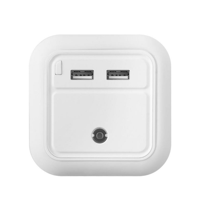 Cobble Pro 5V/2.4A Multi-Function Fast Charging Plug Night Light Power Outlet (2-Port USB Plug + LED Light) - White