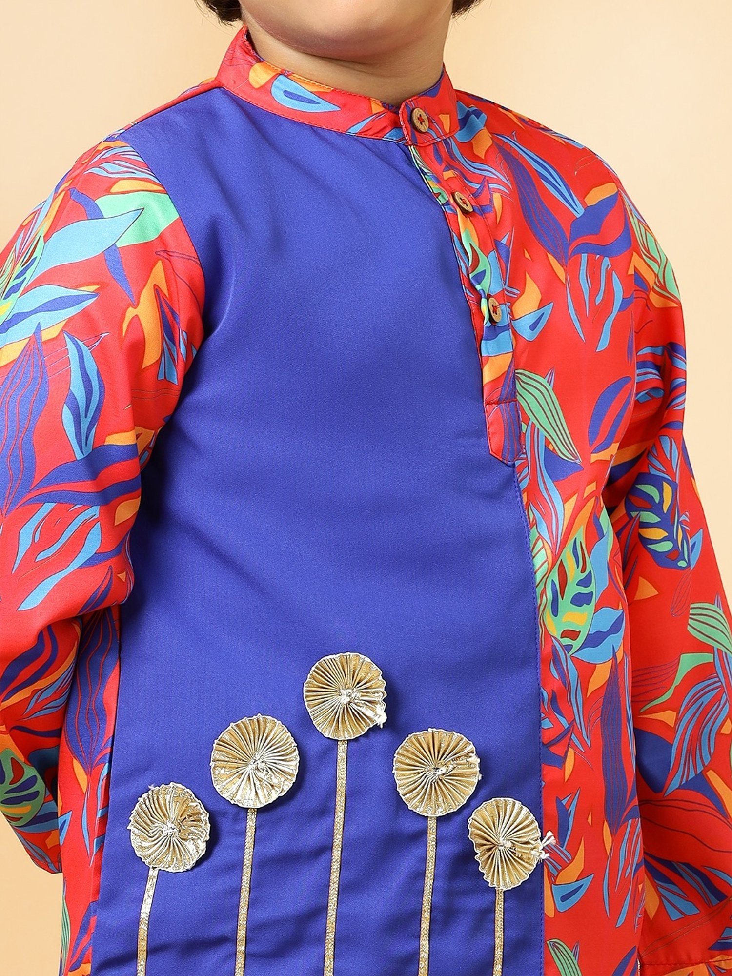 A.T.U.N. Kids Red and Blue Printed Kurta Set