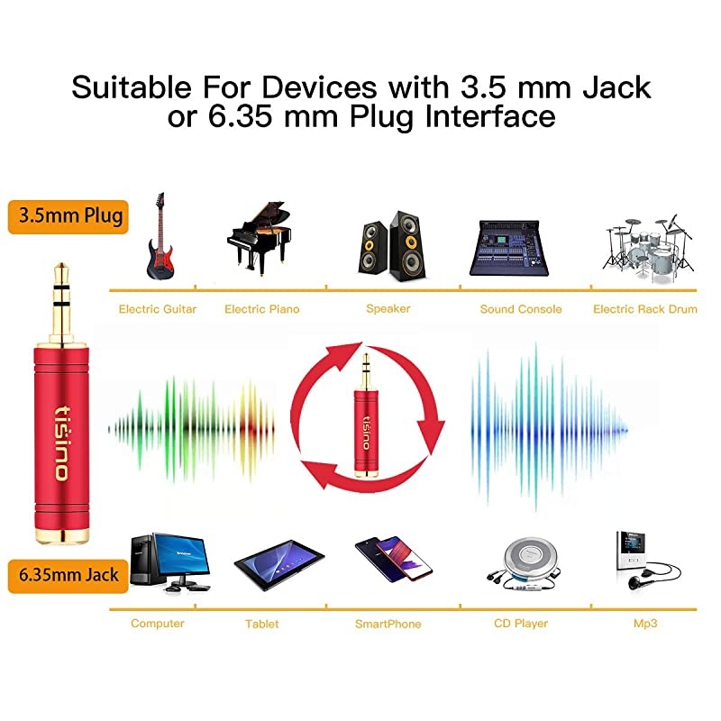 35mm to 14 Adapter GoldPlated Pure Copper 18 inch Male Plug to 14 inch Female Jack Stereo Adapter 2 Pack