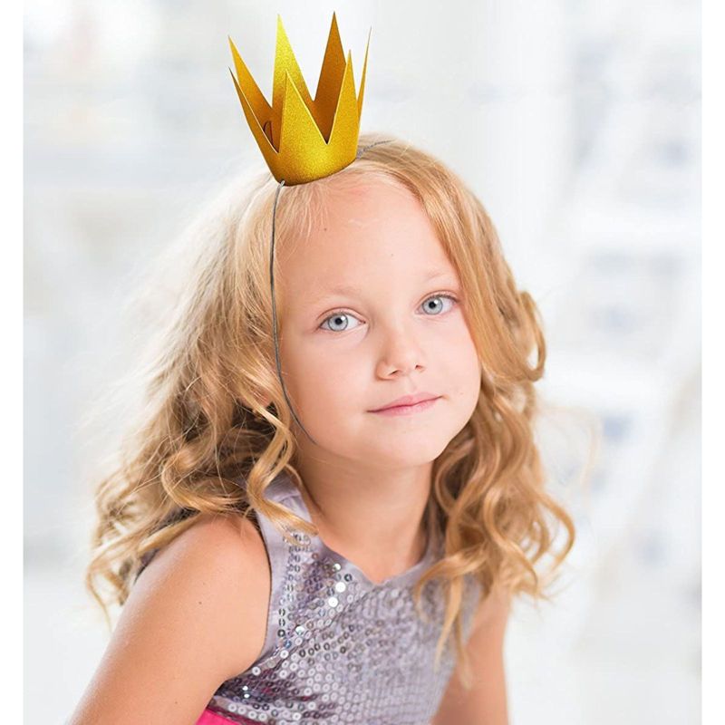 Blue Panda 12 Pack Gold Crown Party Hats, Princess Prince Kids Birthday Party Supplies, King and Queen Style