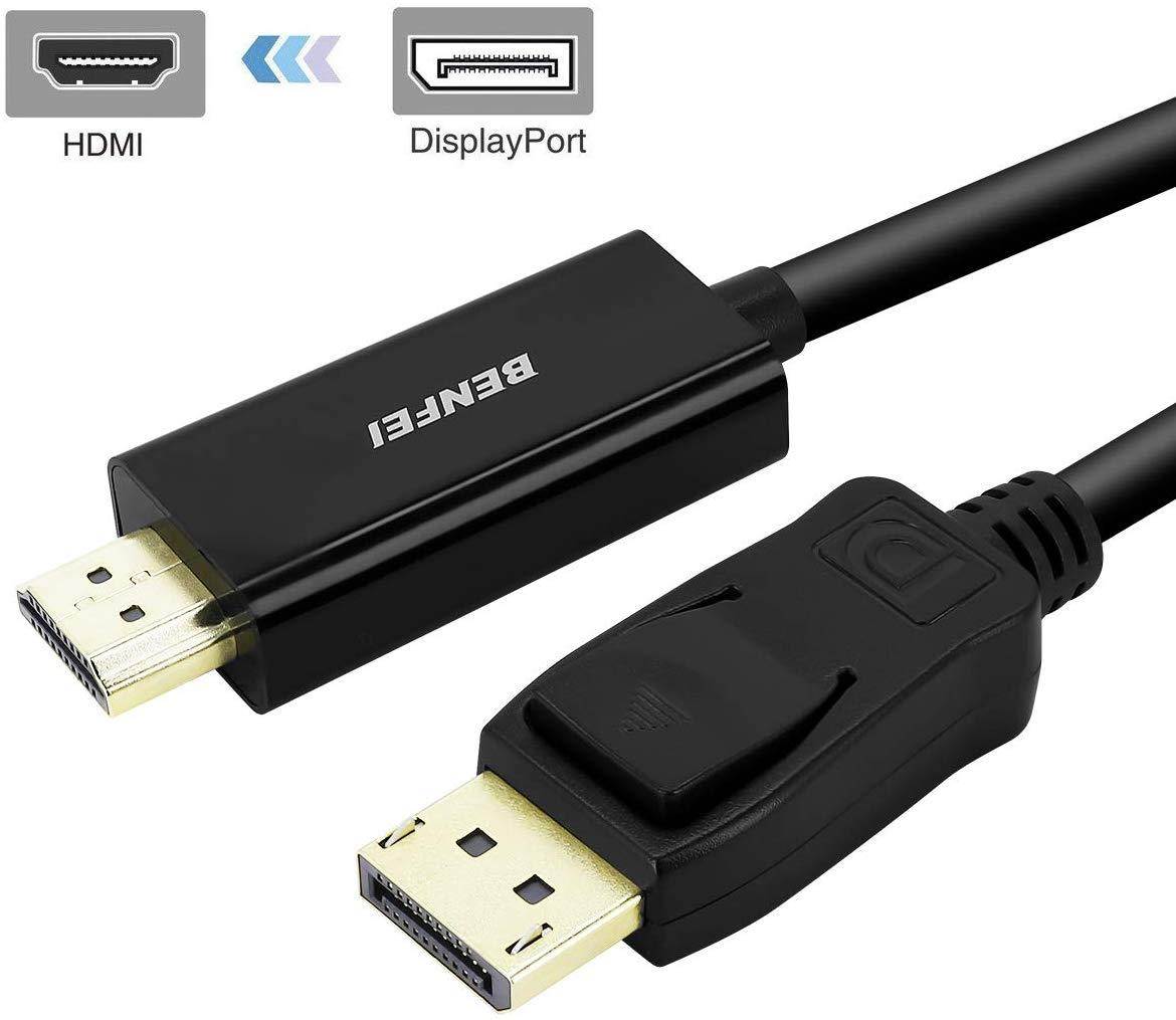 BENFEI DisplayPort to HDMI MALE cord 6 Feet Black Cable MALE to MALE for DisplayPort Enabled Computer and Laptops(Lenovo, Dell, HP, ASUS and other brand)