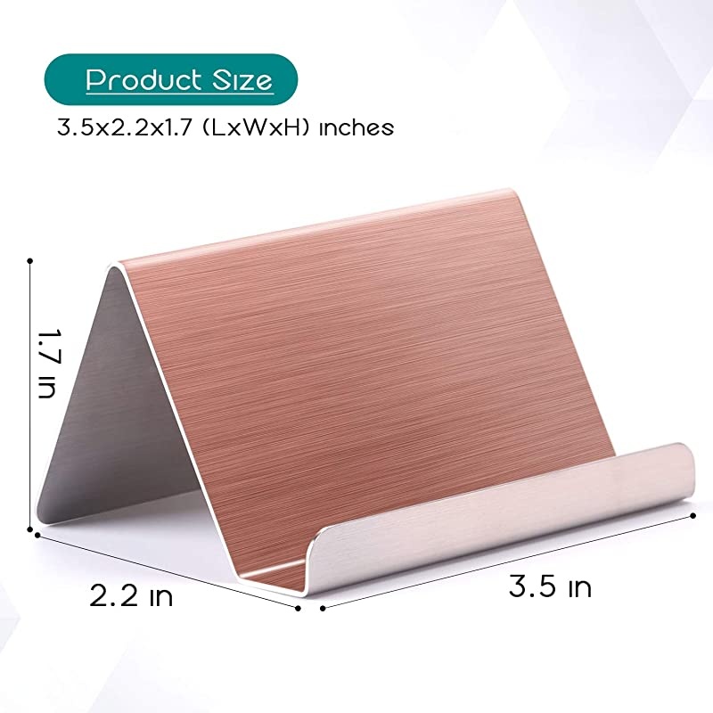 Business Card Holder for Desk Business Card Display Holders Metal Business Cards Stand Desktop Name Card Organizer, Capacity: 50 Cards, 3 Pack, Rose Gold, Brushed Stainless Steel