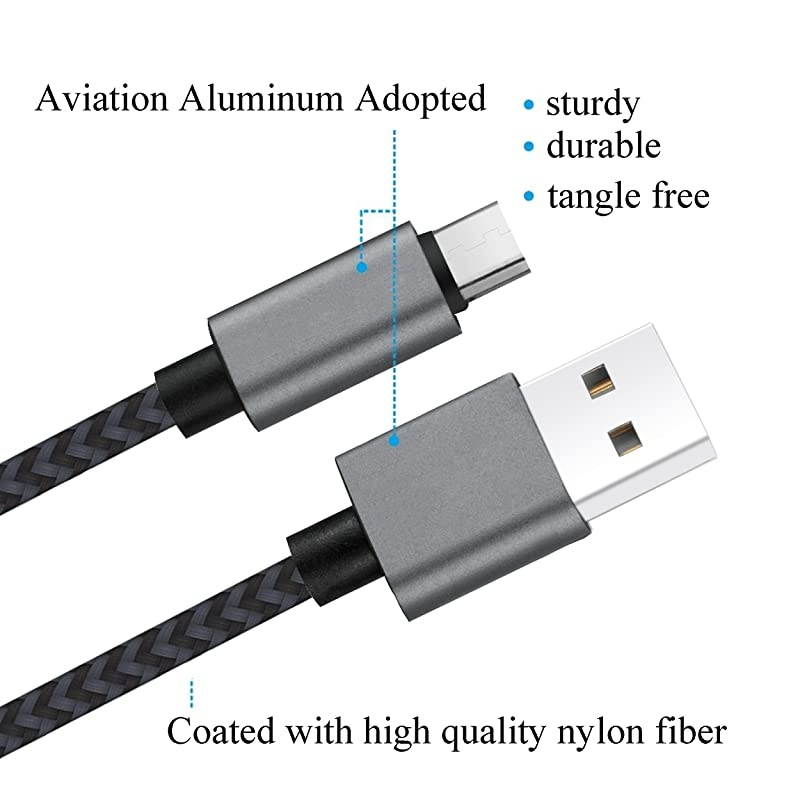 Micro USB Cable 10ft 3Pack by  High Speed 20 USB A Male to Micro USB Sync Charging Nylon Braided Cable for Android Phone Charger Cable Tablets Wall and Car Charger Connection BlackGrey