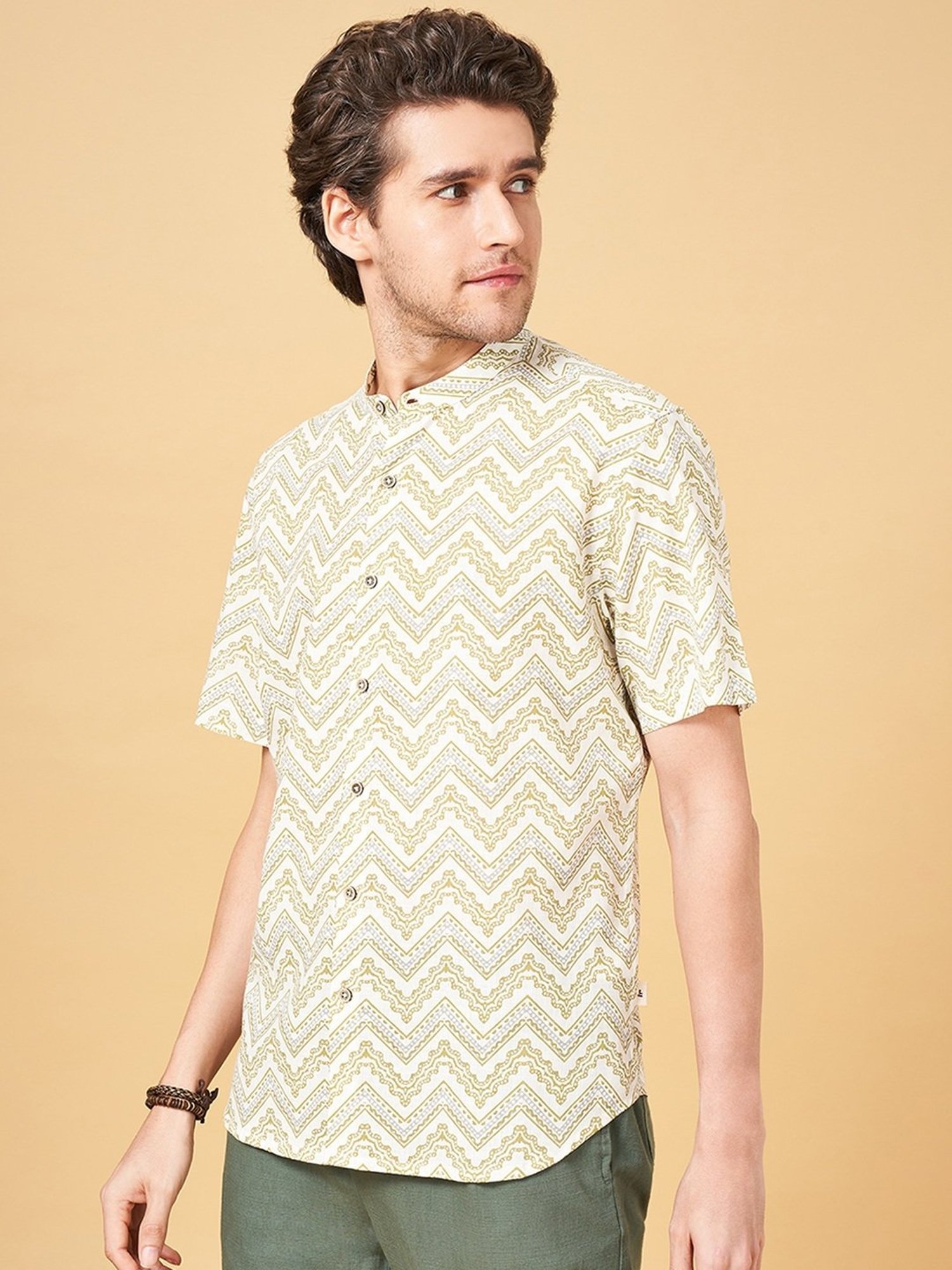 Indus Route by Pantaloons Natural Cotton Regular Fit Printed Shirt